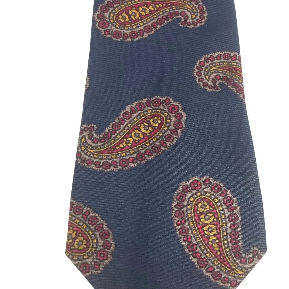 Burberrys Of London Men’s Vintage Navy Paisley Print Men’s Tie Circa 1980's